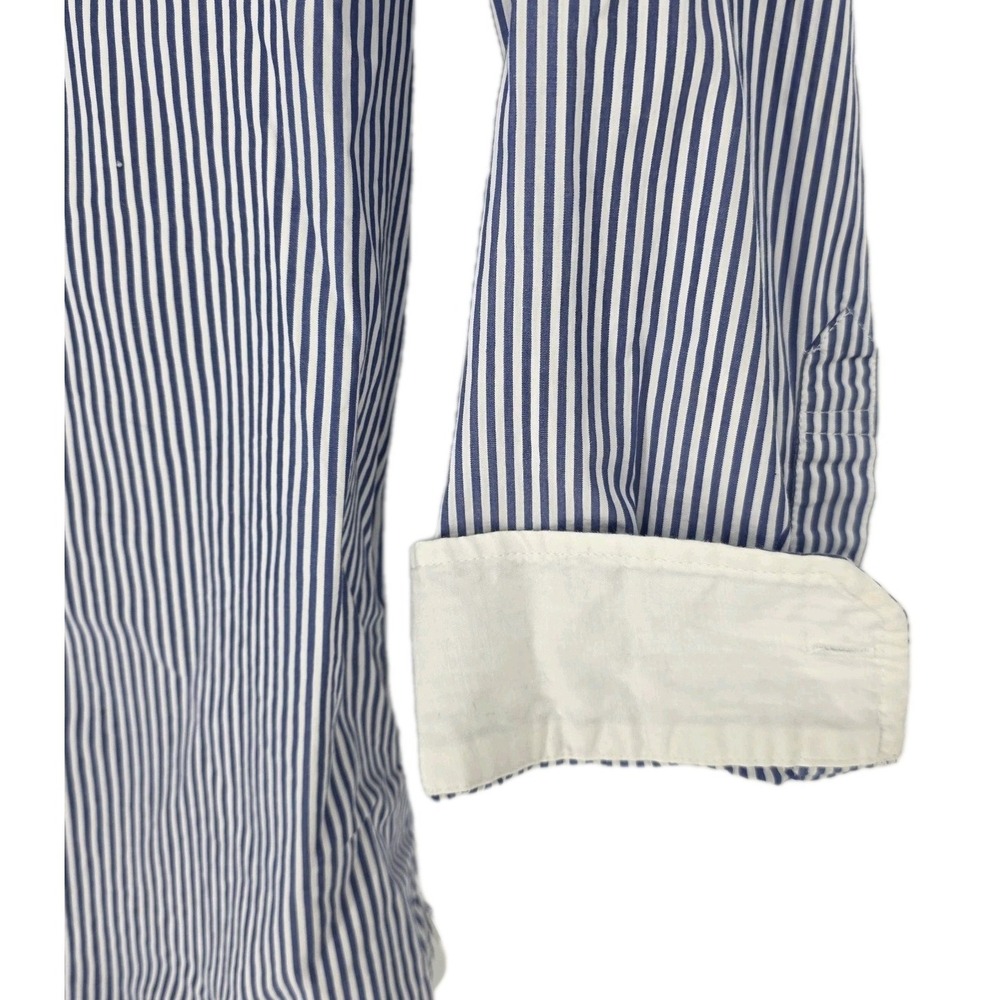 Y2K Stafford Prep Men XL ButtonUp Shirt Blue Striped Sailing Collegiate Flip Cuf - Picture 8 of 13